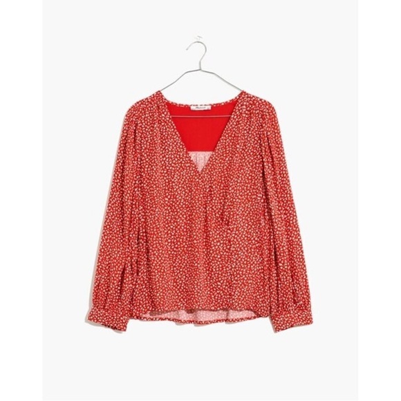 NWT Madewell Kinston Side Button Wrap Red Top Size Small - Picture 4 of 12